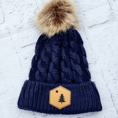 1901 Maine Flag Faux Leather Patch Winter Pom Hat