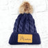 Mama Faux Leather Patch Winter Pom Hat