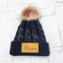 Mama Faux Leather Patch Winter Pom Hat