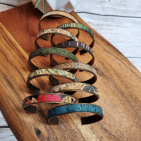 Cork Bronze Skinny Cuff Bracelet