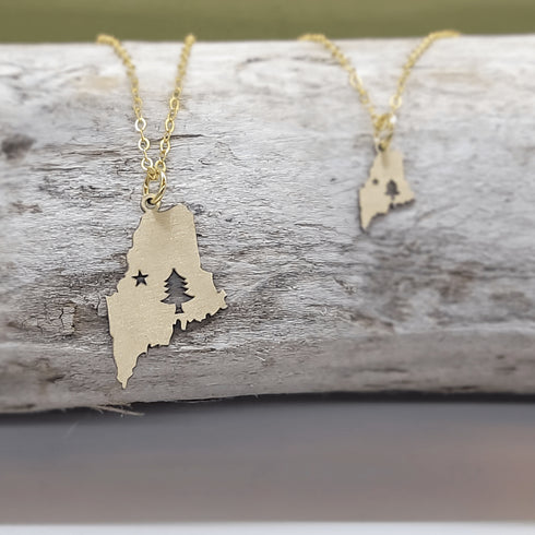Gold Original Maine Flag Pendant Necklace