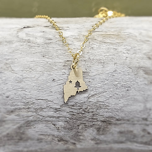 Gold Mini Original Maine Flag Pendant Necklace