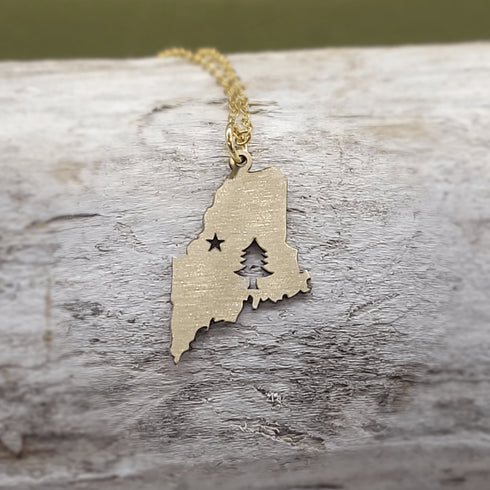 Gold Original Maine Flag Pendant Necklace