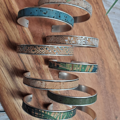 Cork Silver Skinny Cuff Bracelet