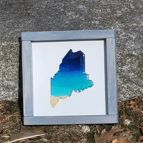 Mini Maine Ocean Framed Sign-Gray