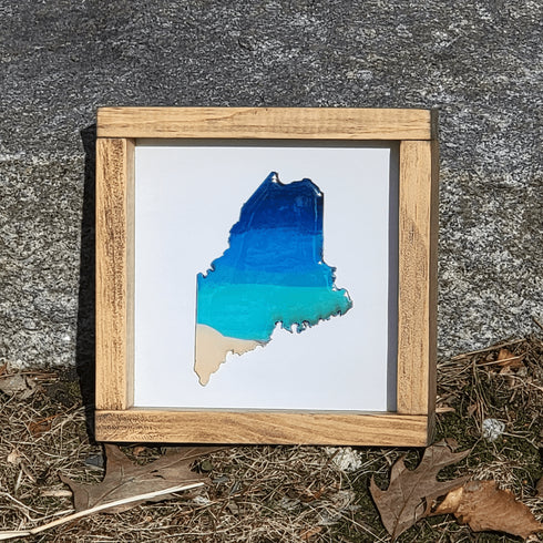 Mini Maine Ocean Framed Sign-Brown