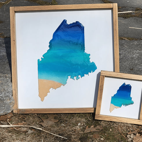 Mini Maine Ocean Framed Sign-Brown