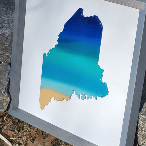 Maine Ocean Wood Framed Sign
