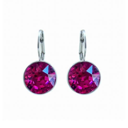 Fuchsia Swarovski Rhodium Drop Earrings