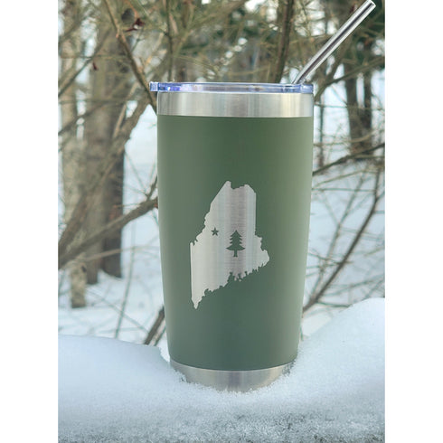1901 Original Maine Flag 20oz Green Tumbler Stainless Steel with Metal Straw