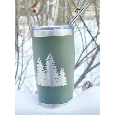 Trees 20oz Green Tumbler Stainless Steel with Metal Straw