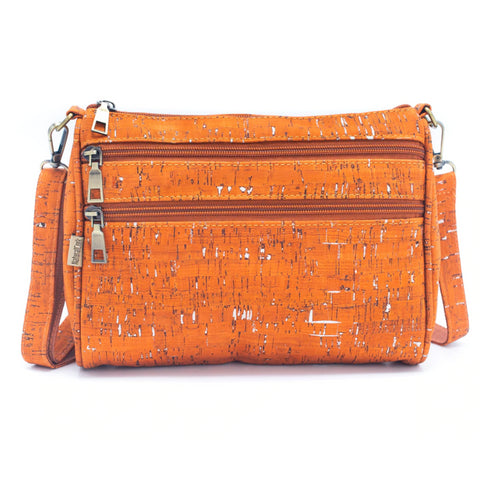 Orange Speckle Cork Triple Zipper Bag