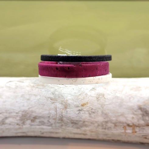 Wine, Black, and White 3 Strand Cork Bracelet