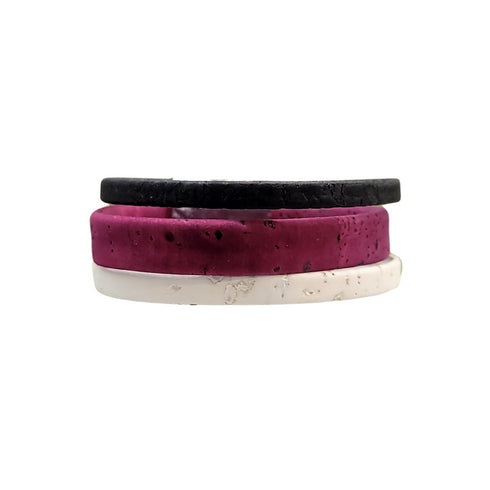 Wine, Black, and White 3 Strand Cork Bracelet