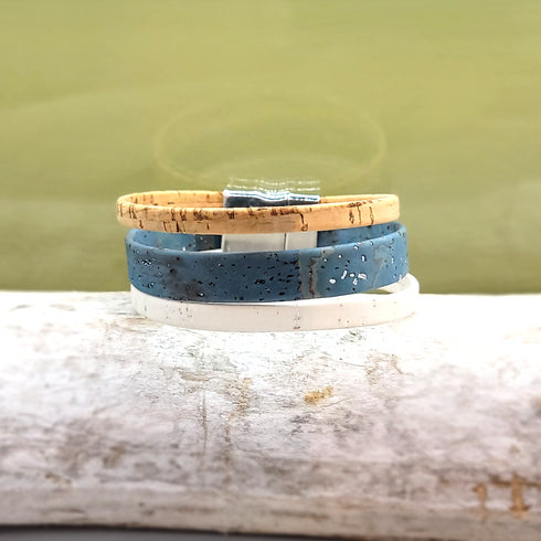 Blue Speckle 3 Strand Cork Bracelet