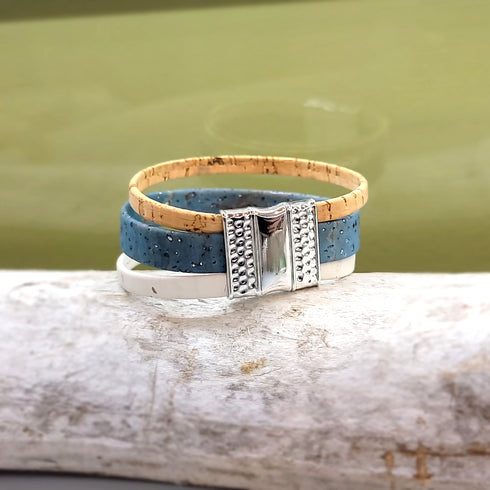 Blue Speckle 3 Strand Cork Bracelet