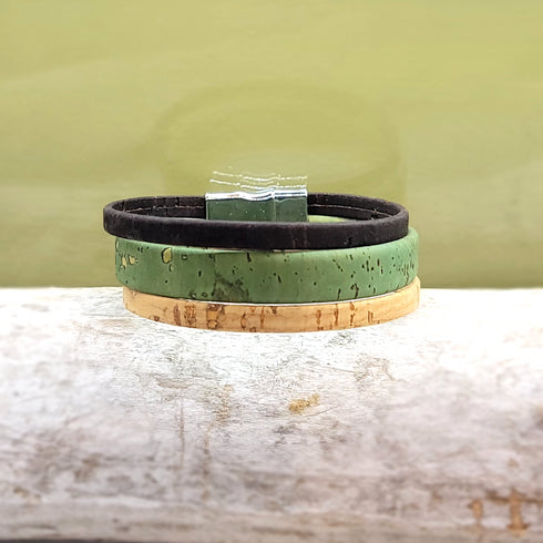 Green 3 Strand Cork Bracelet