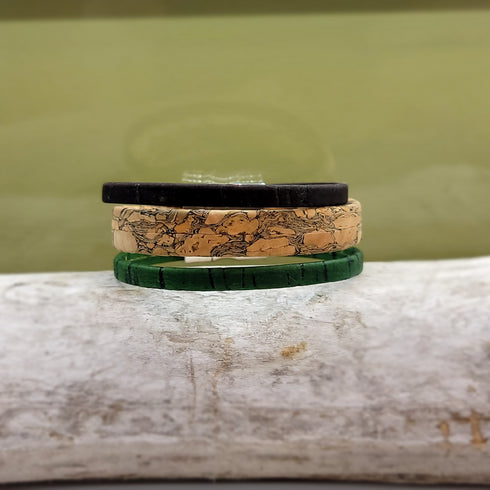 Tan, Green, and Black 3 Strand Cork Bracelet