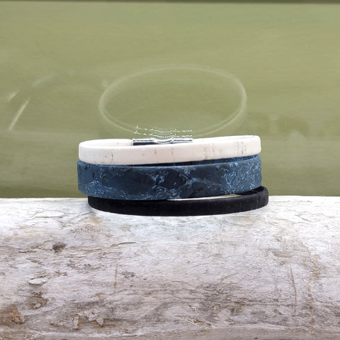 Black and Blue 3 Strand Cork Bracelet