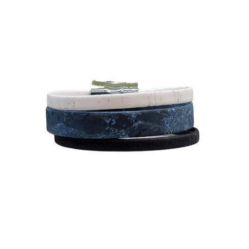 Black and Blue 3 Strand Cork Bracelet