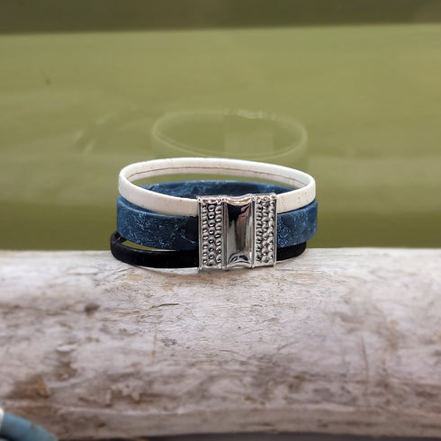 Black and Blue 3 Strand Cork Bracelet