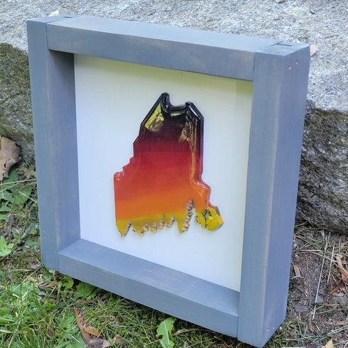 Mini Maine Sunset Framed Sign-Gray