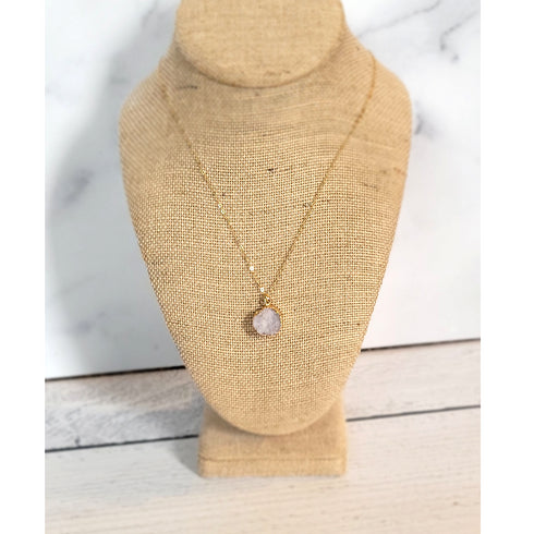 White Druzy Circle Gold Necklace