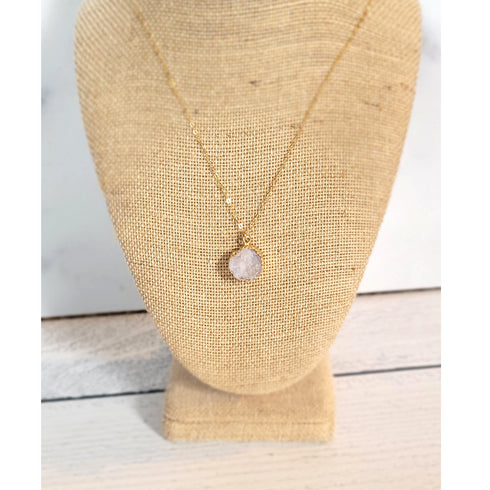 White Druzy Circle Gold Necklace
