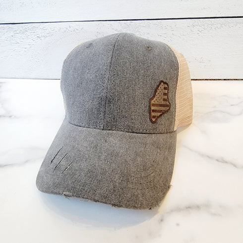 Maine Flag Metallic Cutout Leather Patch Black / Khaki Hat