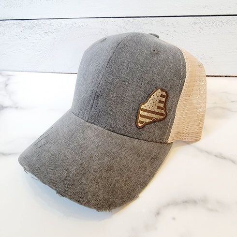 Maine Flag Metallic Cutout Leather Patch Black / Khaki Hat
