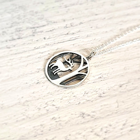 Deer Wilderness Pendant Sterling Silver Necklace