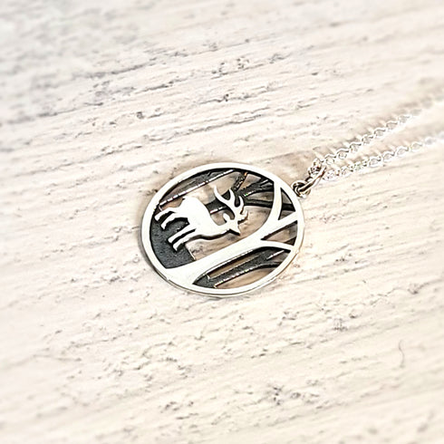 Deer Wilderness Pendant Sterling Silver Necklace