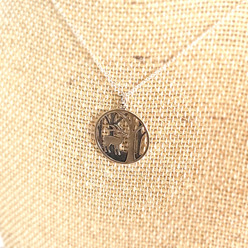 Deer Wilderness Pendant Sterling Silver Necklace