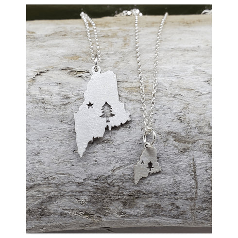 Mini Original Maine Flag Pendant Sterling Necklace