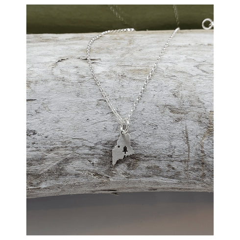 Mini Original Maine Flag Pendant Sterling Necklace