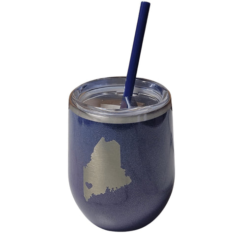 Maine Heart Laser Engraved Wine Tumbler- Purple Glitter