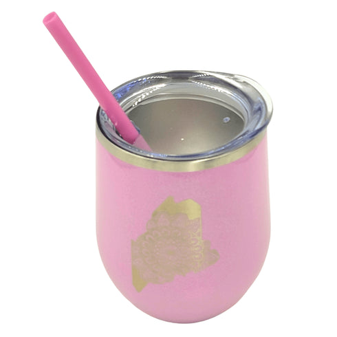 Maine Mandala Laser Engraved Wine Tumbler- Pink Glitter