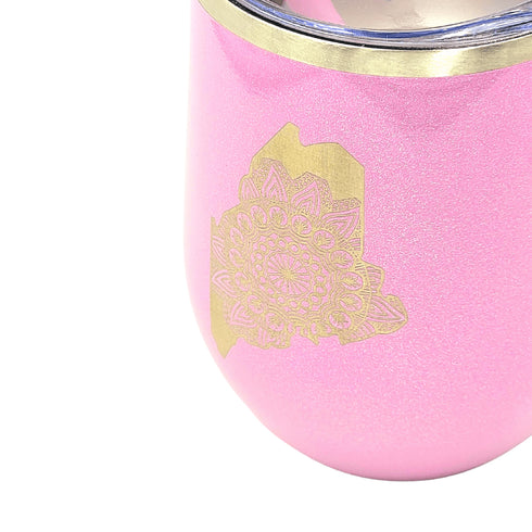 Maine Mandala Laser Engraved Wine Tumbler- Pink Glitter