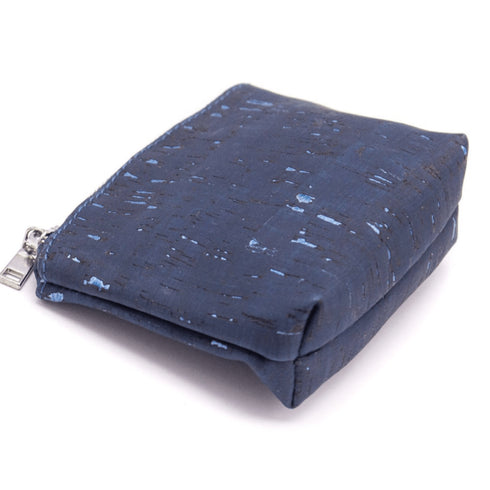 Navy Speckled Cork Zipper Coin Purse