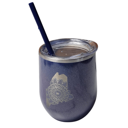 Maine Mandala Laser Engraved Wine Tumbler- Purple Glitter