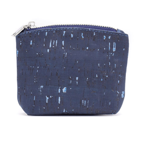Navy Speckled Cork Zipper Coin Purse
