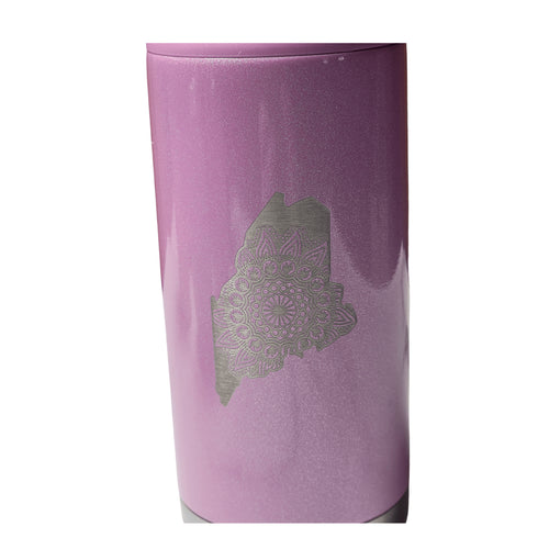 Maine Mandala Engraved Slim Beverage Holder- Pink Glitter