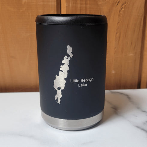 Little Sebago Lake Engraved Beer Can Cooler- Black