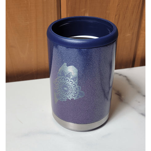 Maine Mandala Engraved Beer Can Cooler- Purple Ombre Glitter
