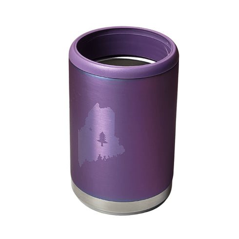 1901 Maine Flag Engraved Beer Can Cooler- Matte Metallic Purple