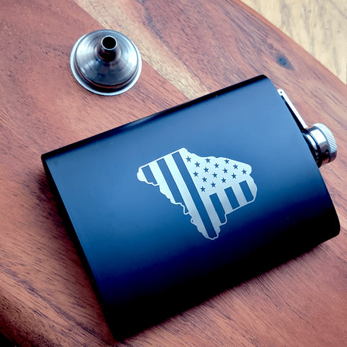 Maine Flag Laser Engraved Black Flask