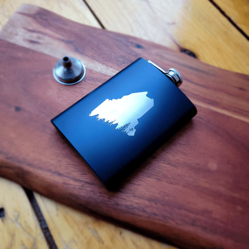 Maine Tree Laser Engraved Black Flask