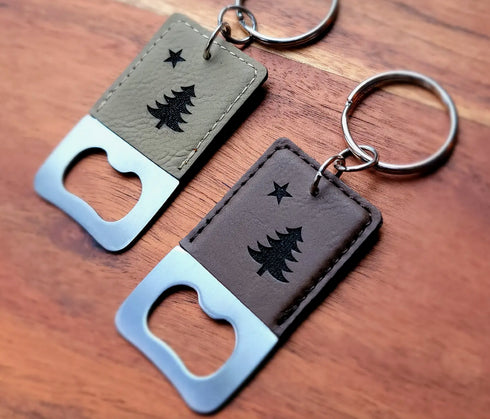 Maine 1901 Flag Leather Bottle Opener Keychain