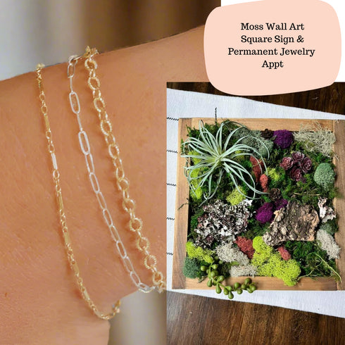 Moss Wall Art & Permanent Jewelry Craft & Sip Workshop: Monday, February 17th, 5:30pm