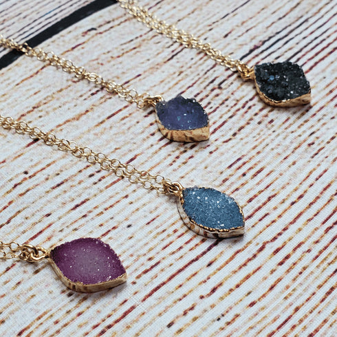 Teal Druzy Marquis Gold Necklace